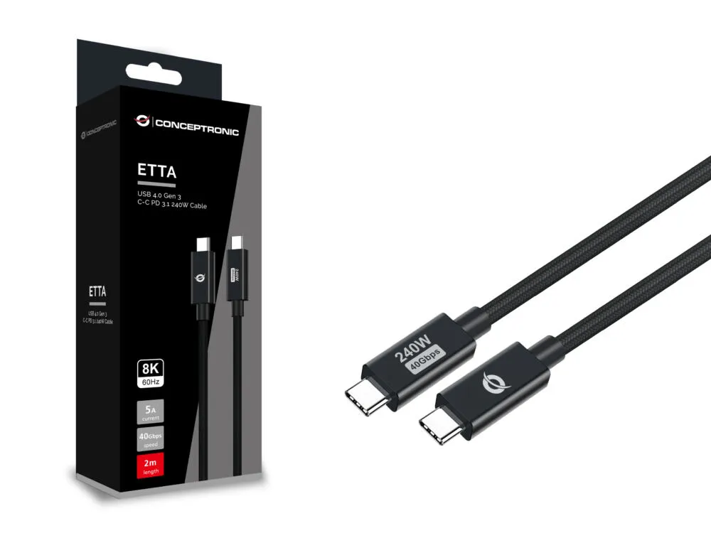 Conceptronic ETTA04B20 USB C to USB C (2 m) USB Kablosu Thumbnail 4
