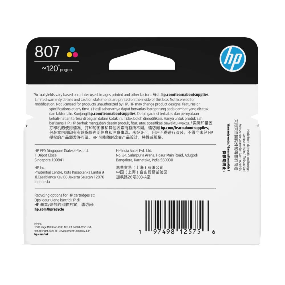 HP 807 Tri-color Original Ink Cartridge 7FP20ZZ Thumbnail 12