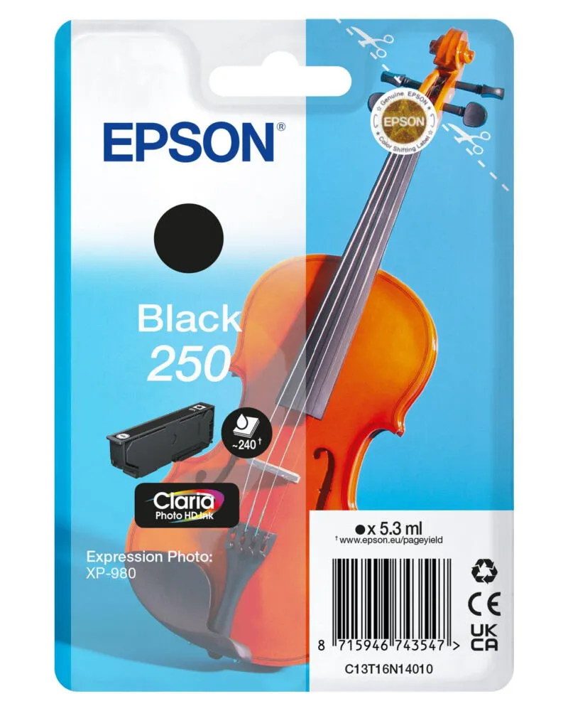Epson 250 Violin Claria Photo HD mürekkep kartuşu 1 adet Orijinal Siyah