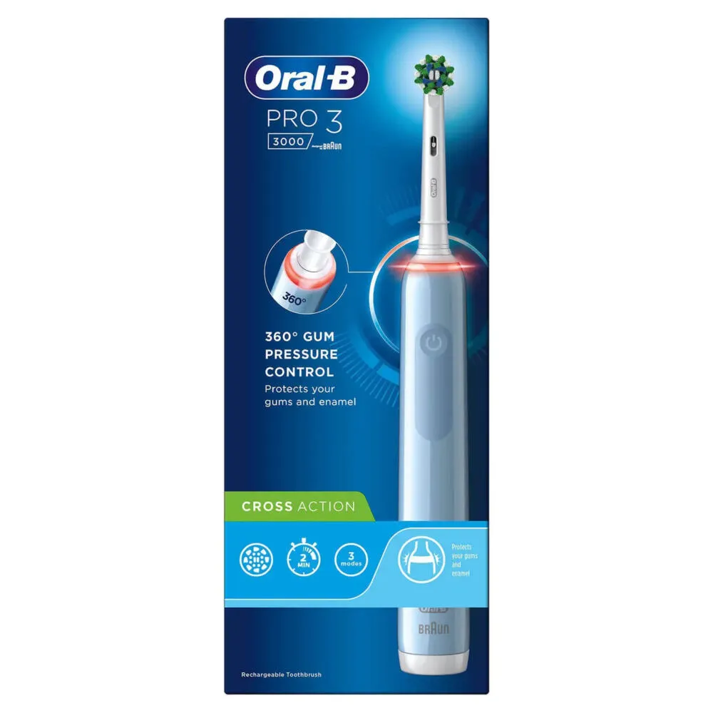 Oral-B Pro 3 3000 Cross Yetişkin Döner-titreşimli diş fırçası Mavi Thumbnail 1