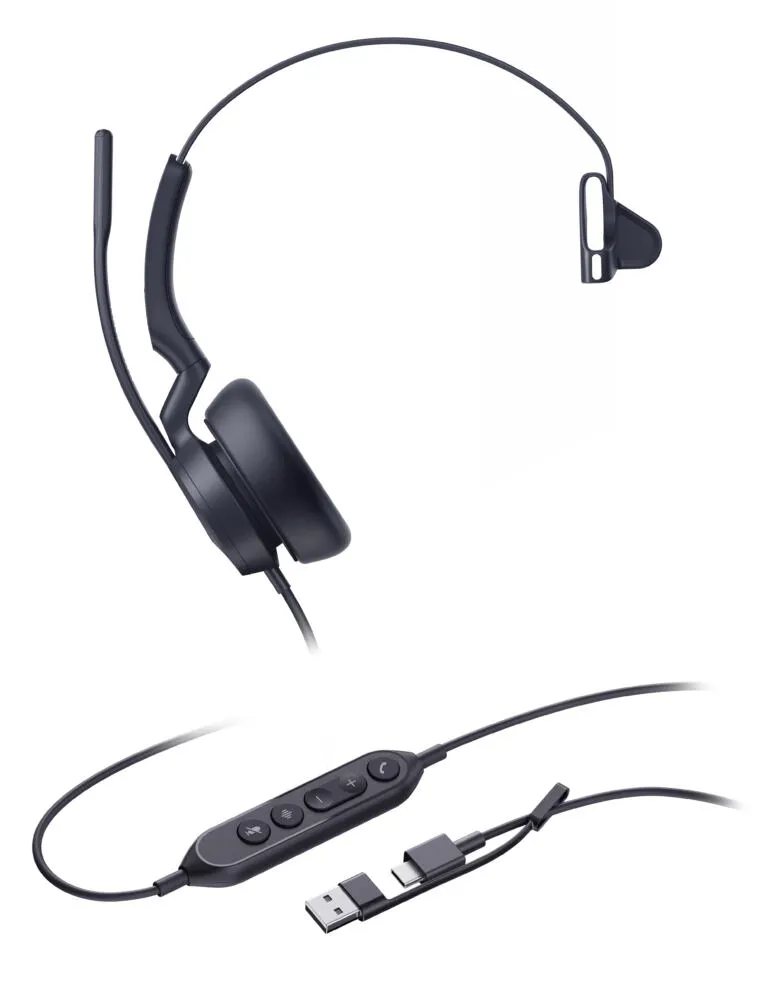 Yealink UH46 Mono UC USB-C/A Kulaklık Kablolu Saç bandı Ofis/Çağrı merkezi USB Type-C / USB Type-A Siyah