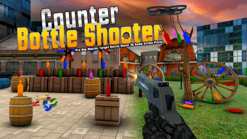 Nintendo Counter Bottle Shooter-Pro Aim Master Target Bottle Shoot 3D Game Strike Pistol İngilizce Nintendo Switch Oyun