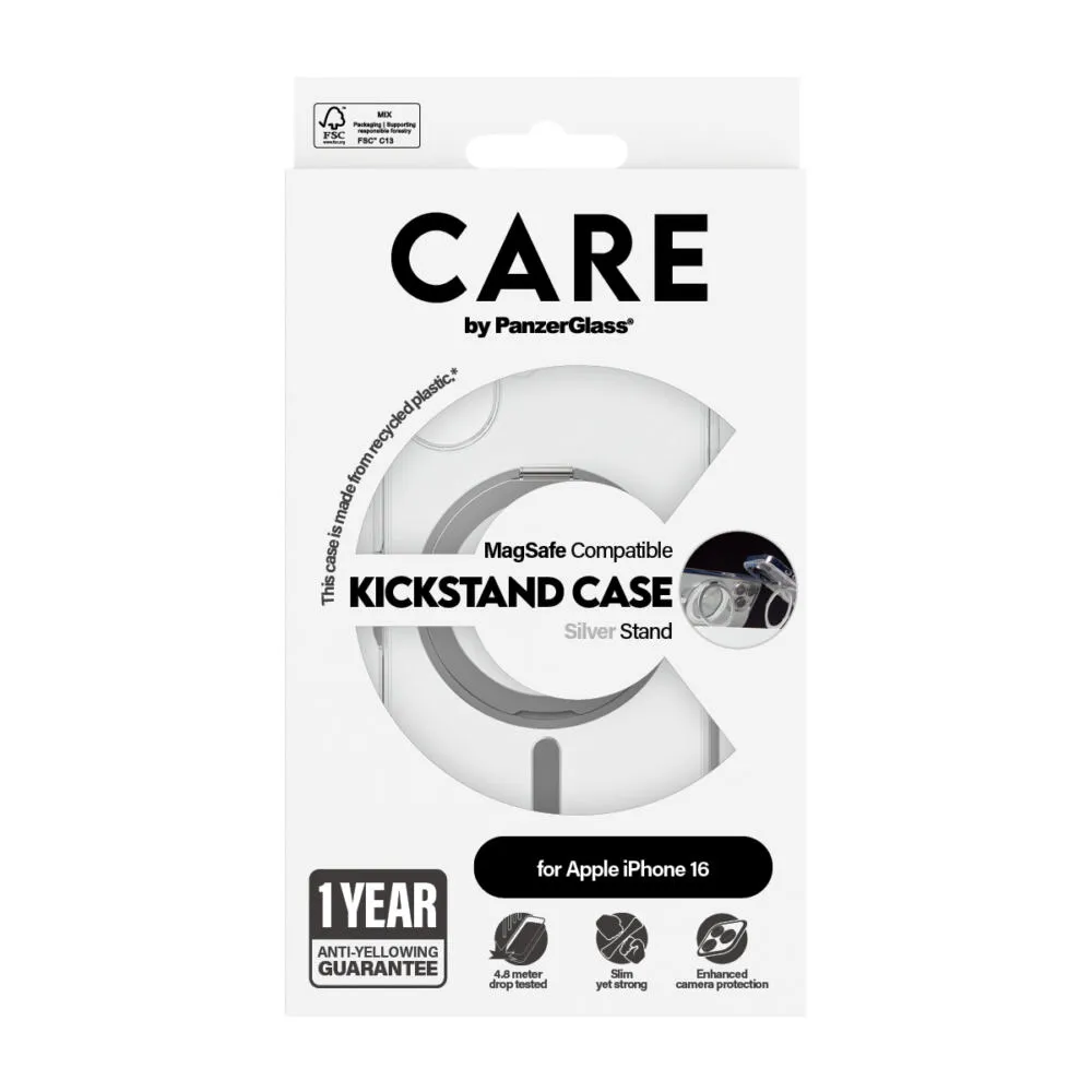 PanzerGlass CARE™ by PanzerGlass® Case Transparent w. Silver Kickstand & MagSafe iPhone 16 1325 Thumbnail 4