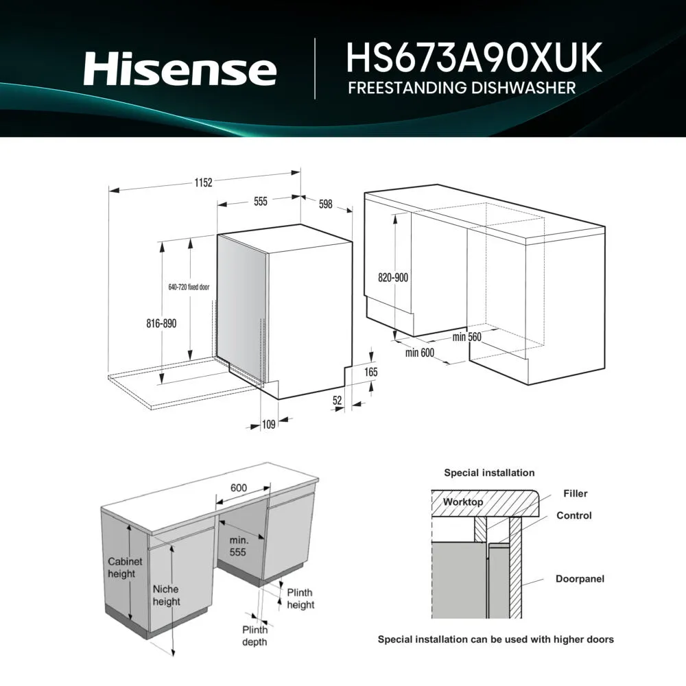 Hisense HS673A90XUK 16 Kişilik 7 Programlı Bulaşık Makinesi Thumbnail 6