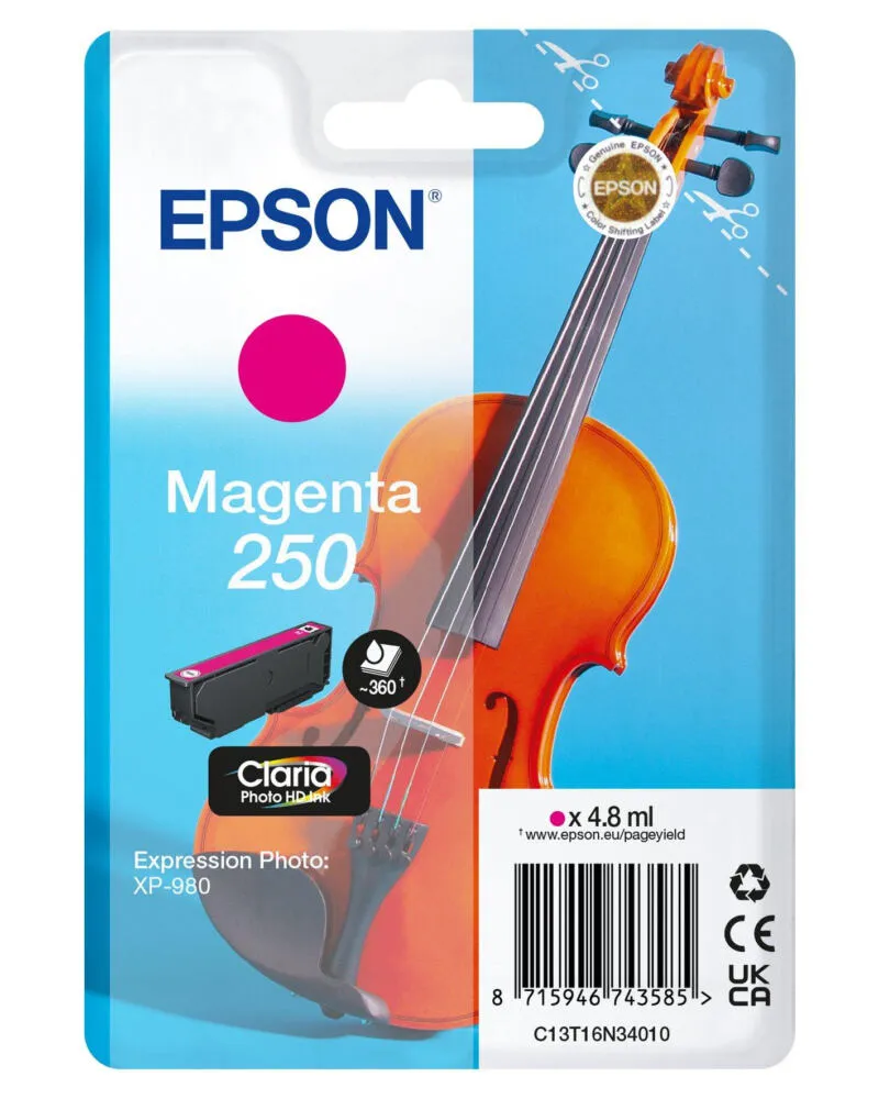Epson 250 Violin Claria Photo HD mürekkep kartuşu 1 adet Orijinal Macenta