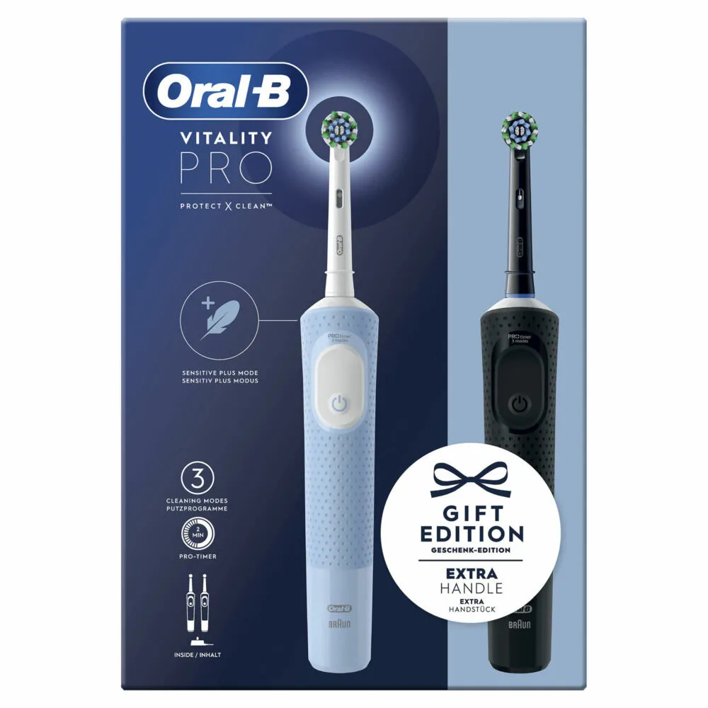Oral-B Vitality Pro Duo Yetişkin Döner-titreşimli diş fırçası Siyah, Mavi, Beyaz Thumbnail 1