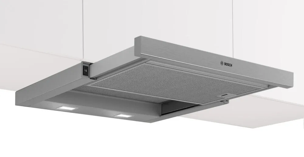 Bosch Serie 2 DFM064W54F ocak bacası Yarı yerleşik (dışa çekmeli) Metalik, Gümüş 388 m³/Saat Davlumbaz ve Aspiratö