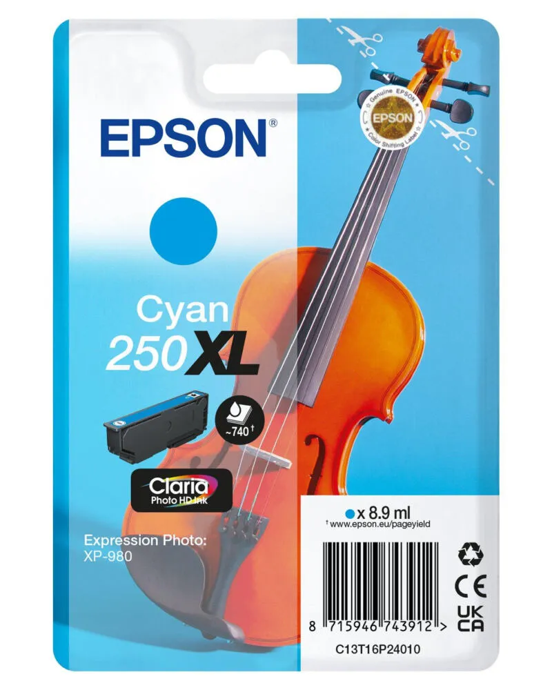 Epson 250XL Violin Claria Photo HD mürekkep kartuşu 1 adet Orijinal Yüksek (XL) Verimli Cam Göbeği