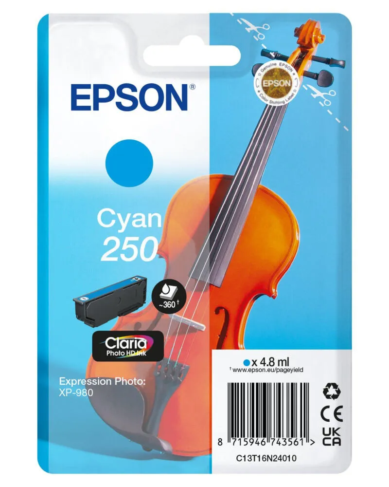 Epson 250 Violin Claria Photo HD mürekkep kartuşu 1 adet Orijinal Cam Göbeği