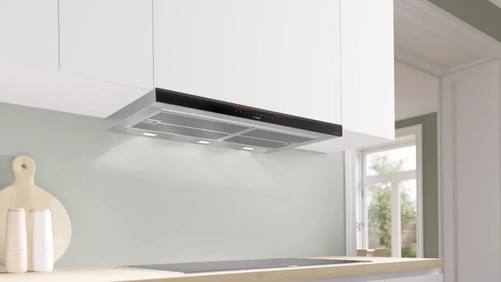Bosch Serie 8 DFS098K54 ocak bacası Yarı yerleşik (dışa çekmeli) Paslanmaz çelik 412 m³/Saat Thumbnail 3
