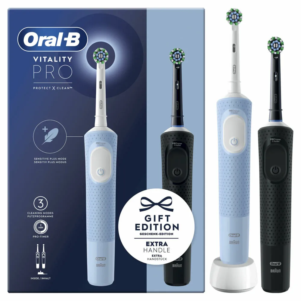 Oral-B Vitality Pro Duo Yetişkin Döner-titreşimli diş fırçası Siyah, Mavi, Beyaz Şarjlı Diş Fırçaları