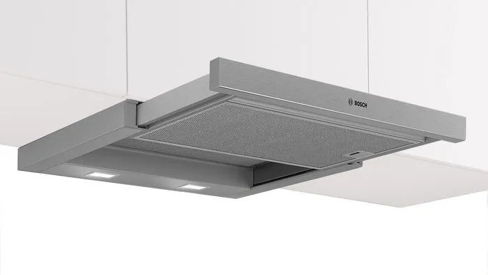 Bosch DFL064W54 ocak bacası Yarı yerleşik (dışa çekmeli) Metalik, Gümüş 394 m³/Saat Davlumbaz ve Aspiratö