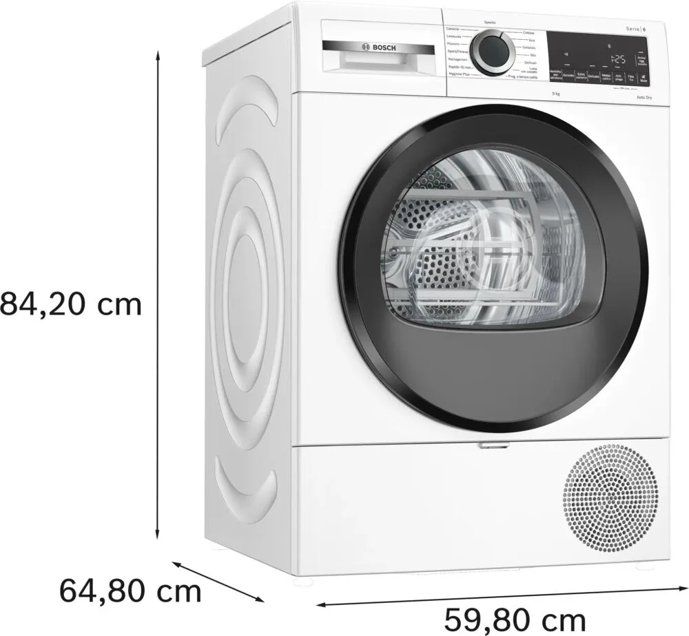 Bosch Serie 6 WQG243D7IT kurutucu Solo Önden yüklemeli 9 kg Beyaz Thumbnail 4