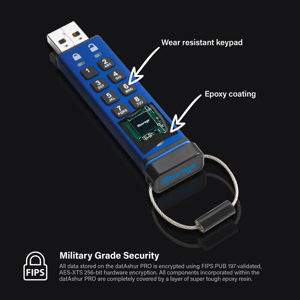 iStorage datAshur Pro 16 GB IS-FL-DA3-256-16 USB 3.2 Flash Bellek Thumbnail 1