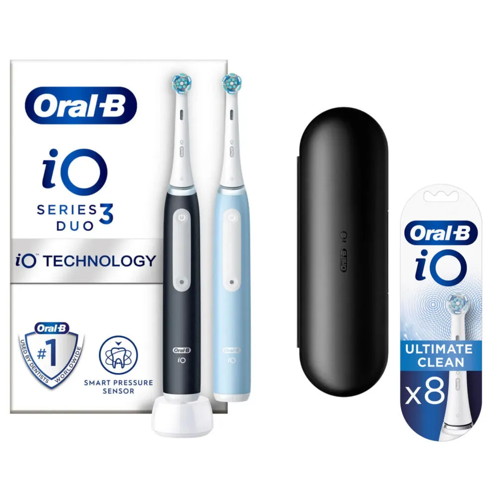 Oral-B iO Series 3 Duo Pack Yetişkin Döner-titreşimli diş fırçası Siyah, Mavi Şarjlı Diş Fırçaları