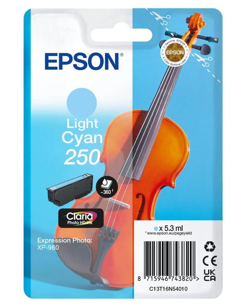Epson 250 Violin Claria Photo HD mürekkep kartuşu 1 adet Orijinal Açık Camgöbeği