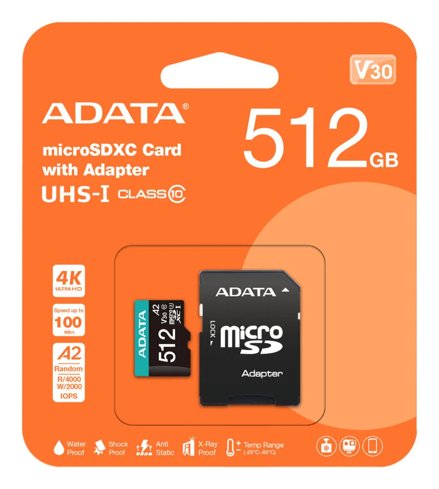 ADATA AUSDX512GUI3V30 hafıza kartı 512 GB MicroSDXC Sınıf 10 Thumbnail 2