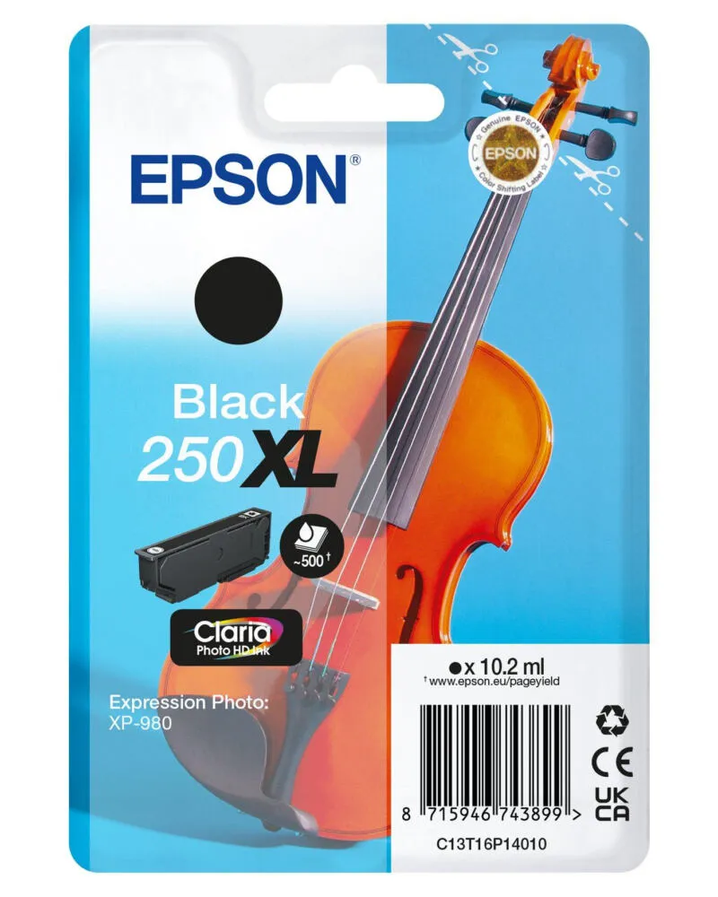 Epson 250XLViolin Claria Photo HD mürekkep kartuşu 1 adet Orijinal Yüksek (XL) Verimli Siyah