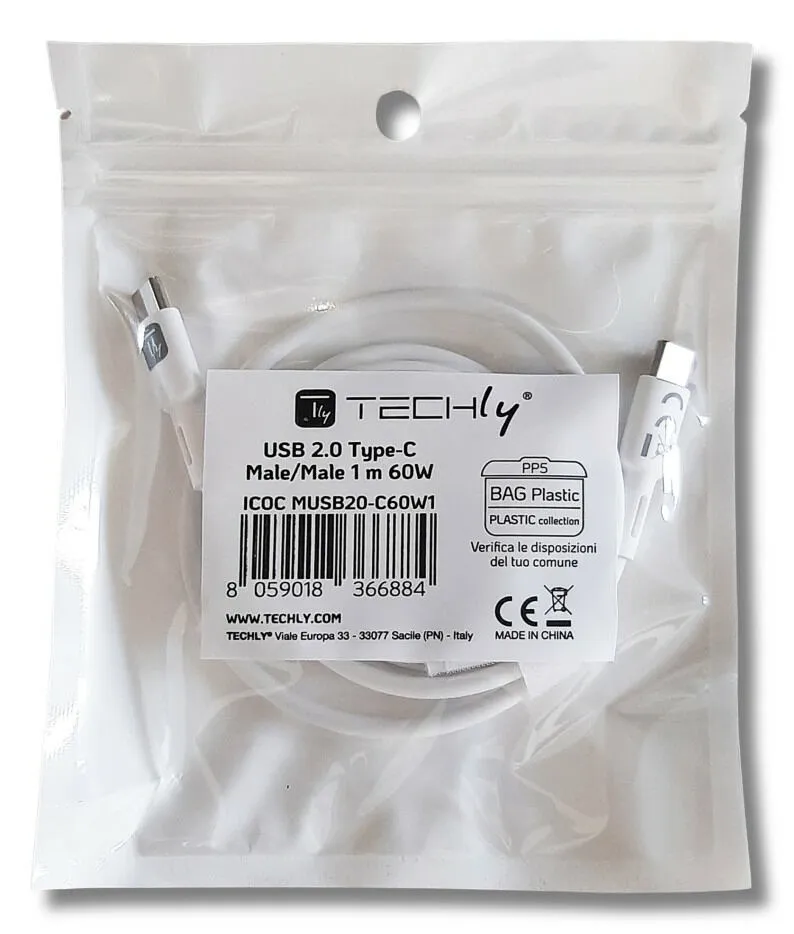 Techly ICOC-MUSB20-C60W1 USB C to USB C (1 m) USB Kablosu Thumbnail 2