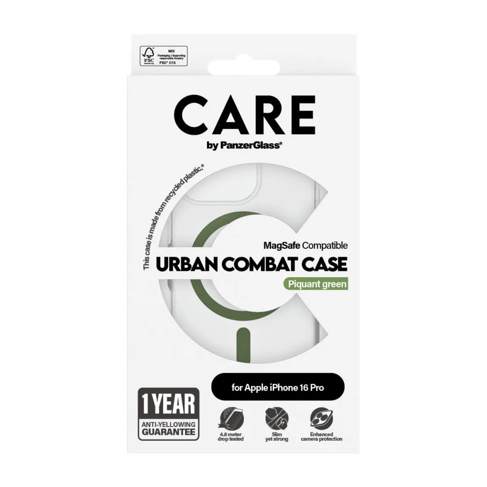 PanzerGlass CARE™ by PanzerGlass® Urban Combat Case Transparent w. Green MagSafe iPhone 16 Pro 1370 Thumbnail 3