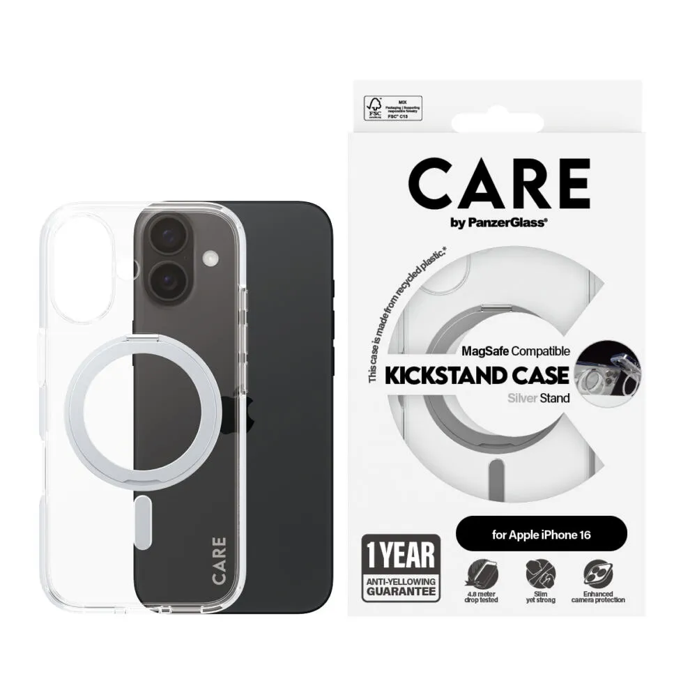 PanzerGlass CARE™ by PanzerGlass® Case Transparent w. Silver Kickstand & MagSafe iPhone 16 1325 Thumbnail 2
