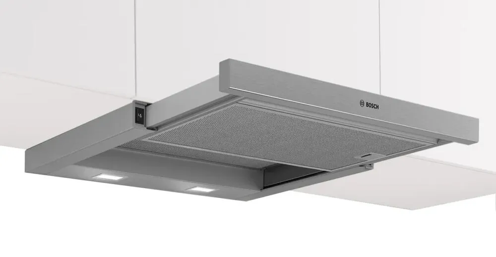 Bosch Serie 2 DFM064W55 ocak bacası Yarı yerleşik (dışa çekmeli) Metalik, Gümüş 394 m³/Saat Davlumbaz ve Aspiratö