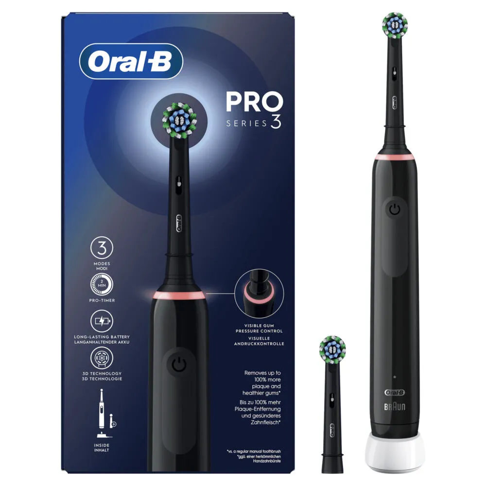 Oral-B Pro 3 Pro3 3000 Yetişkin Döner-titreşimli diş fırçası Siyah Şarjlı Diş Fırçaları