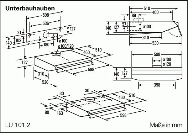 Siemens LU10122EU ocak bacası Yarı yerleşik (dışa çekmeli) Beyaz Thumbnail 1