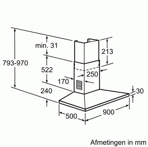 Bosch DWW091350 ocak bacası Duvara monteli Paslanmaz çelik 320 m³/Saat Thumbnail 1