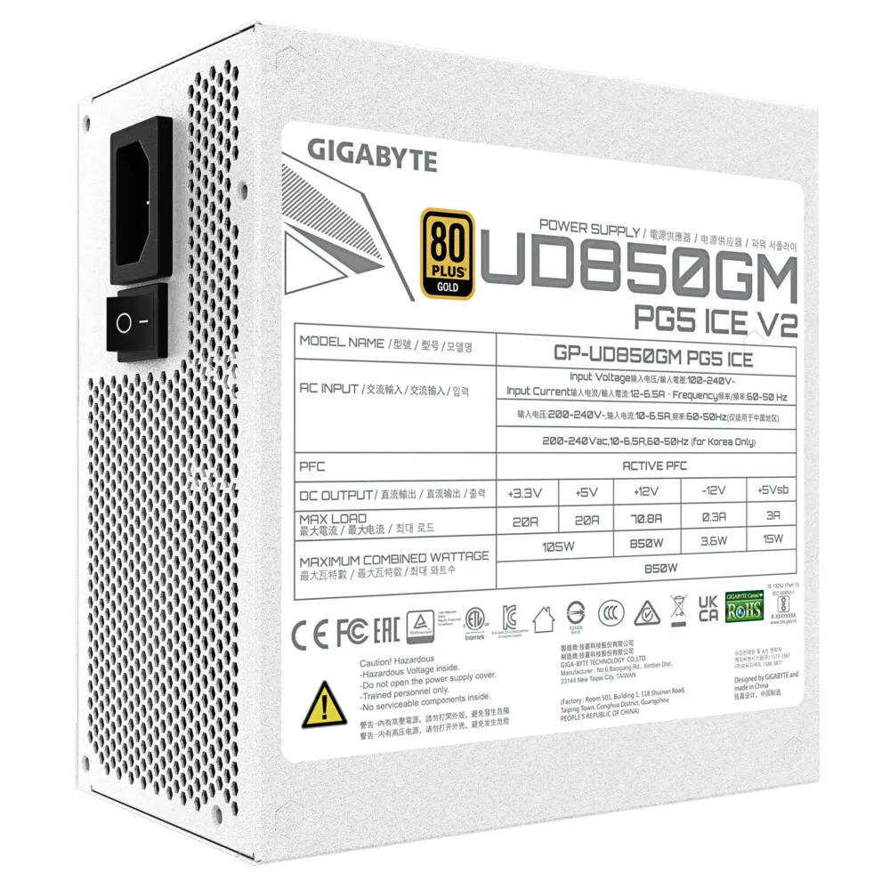 GIGABYTE UD850GM PG5 V2 ICE GP-UD850GM EU 850 W 80 PLUS Gold ATX Güç Kaynağı Thumbnail 9