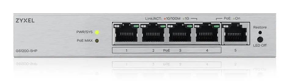 Zyxel GS1200-5HPV3 Gözetilmiş L2 Gigabit Ethernet (10/100/1000) Ethernet üzerinden güç desteği (PoE) Masaüstü Gri Thumbnail 2