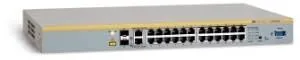 Allied Telesis 10/100TX x 24 ports stackable Fast Ethernet switch w/ 2 combo SFP ports, EU power cord Gözetilmiş L2 Beyaz