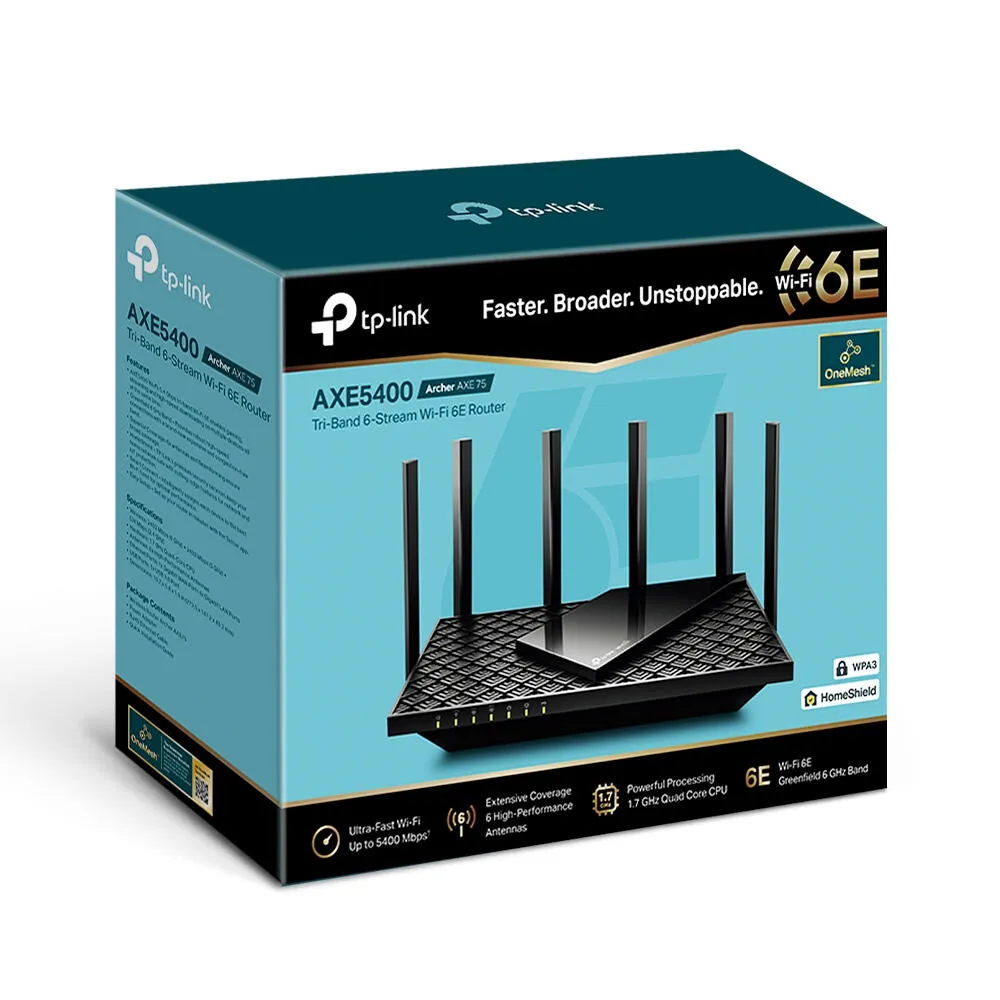 TP-Link Archer AXE75/TXU20 kablosuz yönlendirici Gigabit Ethernet Üç bantlı (2,4 GHz / 5 GHz / 6 GHz) Siyah Thumbnail 3