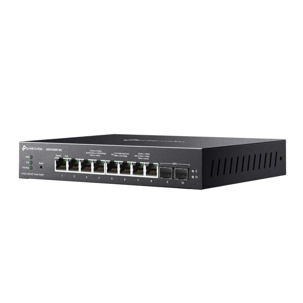 TP-Link Omada SG2210XMP-M2 Gözetilmiş L2/L2+ 2.5G Ethernet (100/1000/2500) Ethernet üzerinden güç desteği (PoE) Masaüstü/Duvara Monte Siyah Thumbnail 1