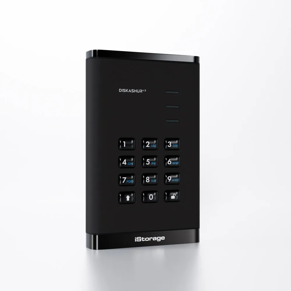 iStorage diskAshur3 HDD IS-DA3-256-5000-B 5 TB 2.5" USB 3.2 Taşınabilir Harici Hard Disk Thumbnail 1