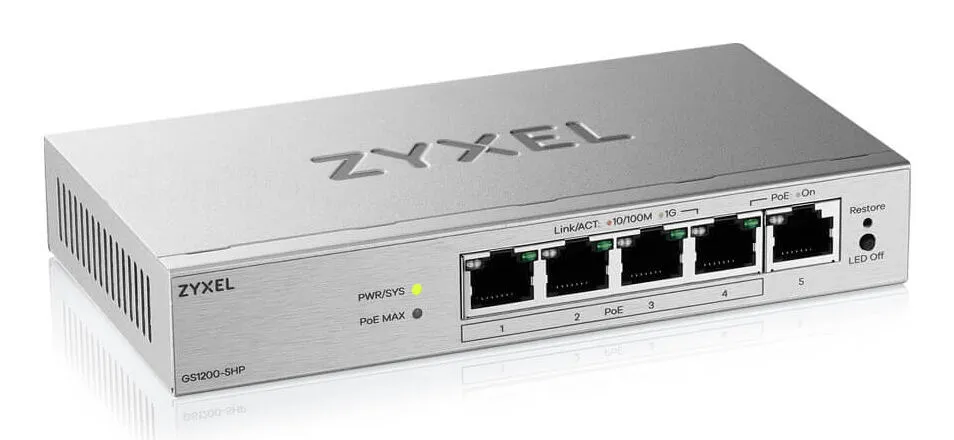 Zyxel GS1200-5HPV3 Gözetilmiş L2 Gigabit Ethernet (10/100/1000) Ethernet üzerinden güç desteği (PoE) Masaüstü Gri Thumbnail 1