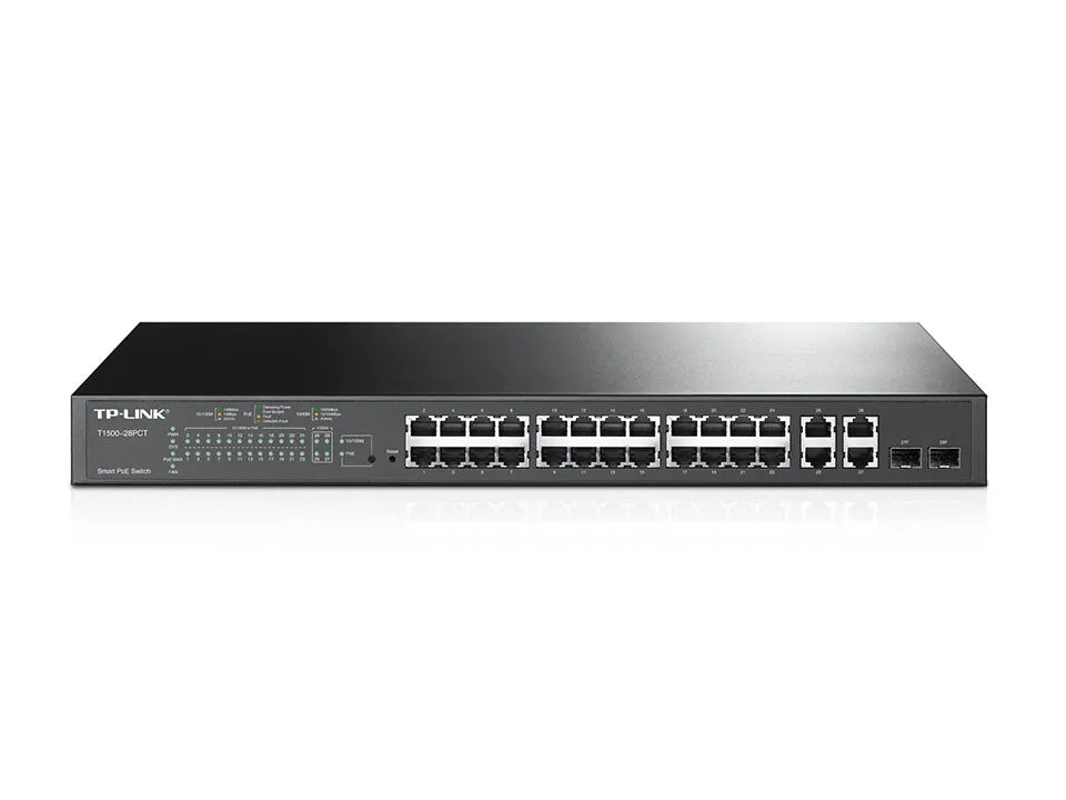 TP-Link T1500-28PCT Gözetilmiş L2 Fast Ethernet (10/100) Ethernet üzerinden güç desteği (PoE) 1U Siyah Switch