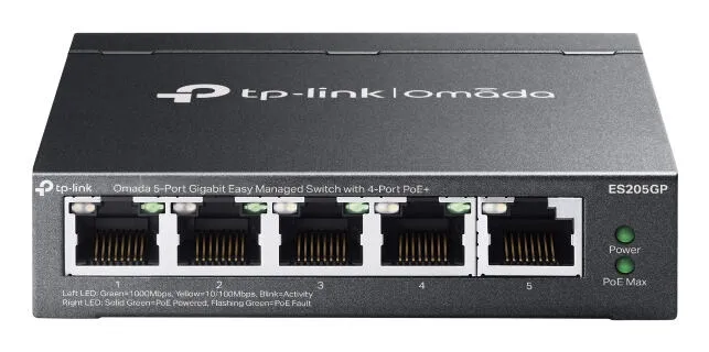 TP-Link Omada ES205GP(UN) ağ anahtarı Gözetilmiş Gigabit Ethernet (10/100/1000) Ethernet üzerinden güç desteği (PoE) Siyah Switch