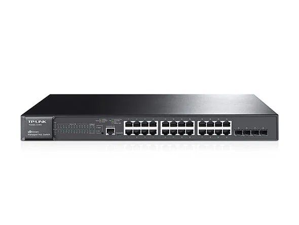 TP-Link T2600G-28MPS ağ anahtarı Gözetilmiş L2 Gigabit Ethernet (10/100/1000) Ethernet üzerinden güç desteği (PoE) Siyah Switch