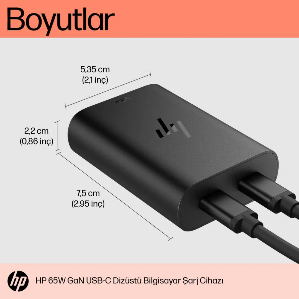 HP 65W GaN USB-C Dizüstü Şarj Cihazı 600Q8AA Thumbnail 8