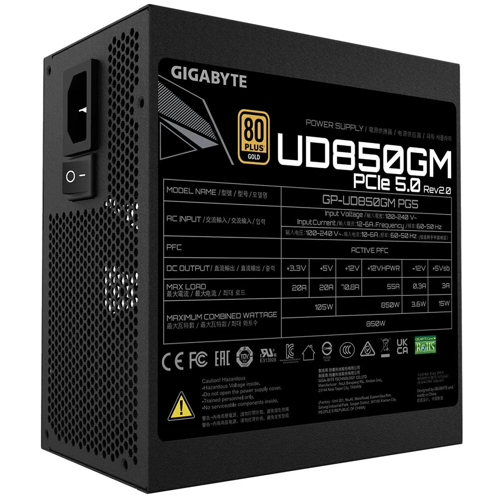 GIGABYTE UD850GM PG5 V2 GP-UD850GM UK 850 W 80 PLUS Gold ATX Güç Kaynağı Thumbnail 7