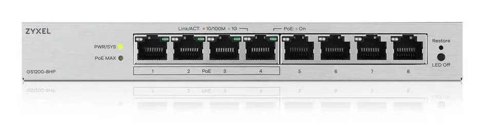 Zyxel GS1200-8HPV3 Gözetilmiş L2 Gigabit Ethernet (10/100/1000) Ethernet üzerinden güç desteği (PoE) Masaüstü Gri Thumbnail 2