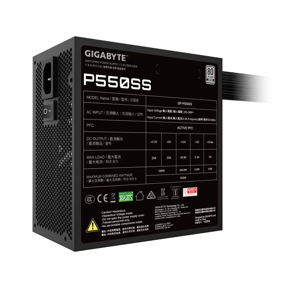 GIGABYTE P550SS GP-P550SS UK 550 W 80 PLUS Silver ATX Güç Kaynağı Thumbnail 11