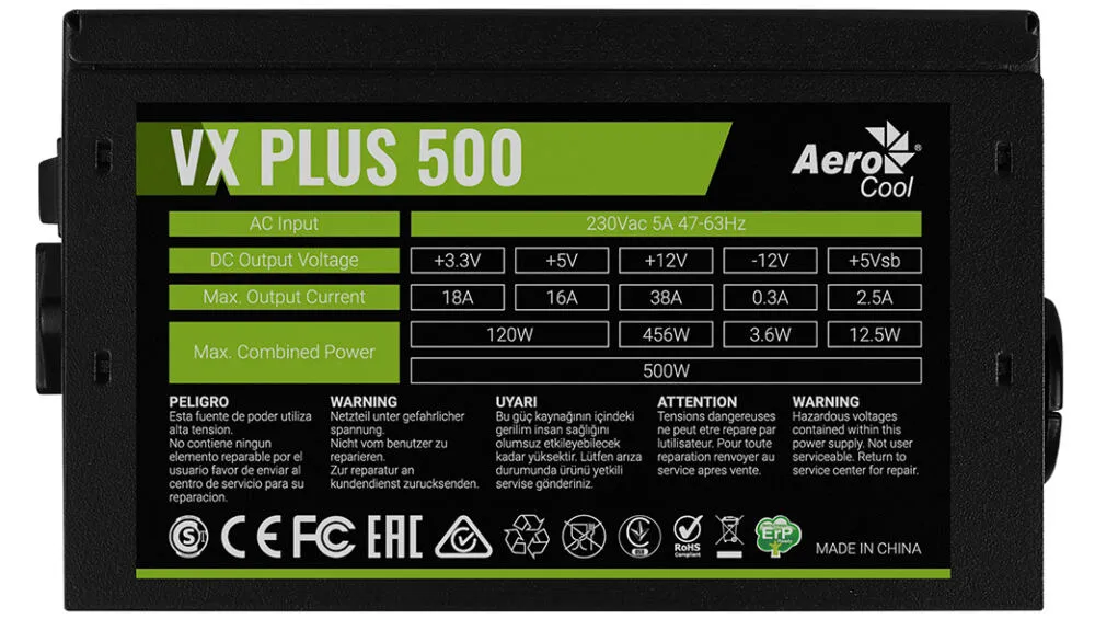 Aerocool VX Plus 500 W AEROPGSVX-500PLUS-80 ATX Güç Kaynağı Thumbnail 8