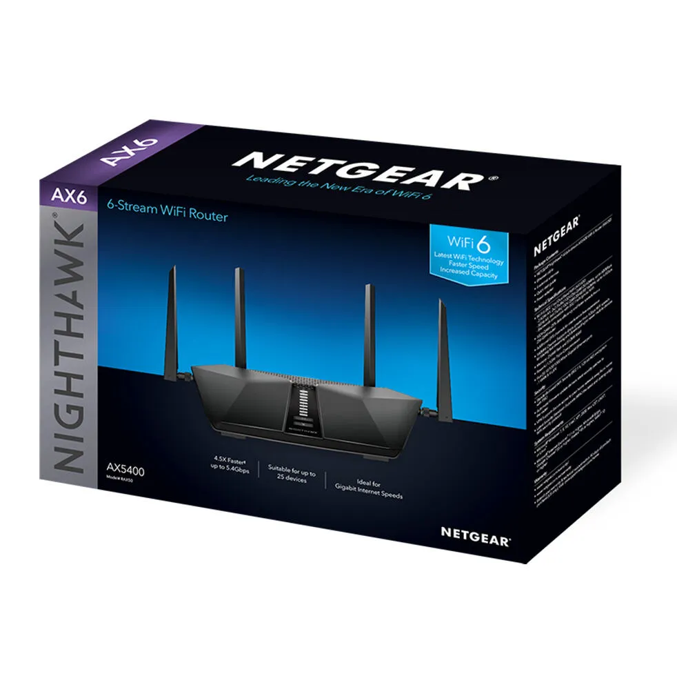 NETGEAR Nighthawk RAX50 kablosuz yönlendirici Gigabit Ethernet Çift bant (2,4 GHz / 5 GHz) Siyah Thumbnail 2
