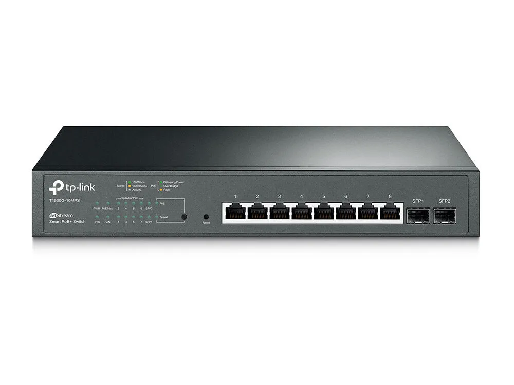 TP-Link T1500G-10MPS ağ anahtarı Gözetilmiş L2 Gigabit Ethernet (10/100/1000) Ethernet üzerinden güç desteği (PoE) 1U Siyah Switch