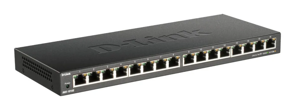 D-Link DGS-1016S/B ağ anahtarı Yönetilmeyen Gigabit Ethernet (10/100/1000) Siyah Switch