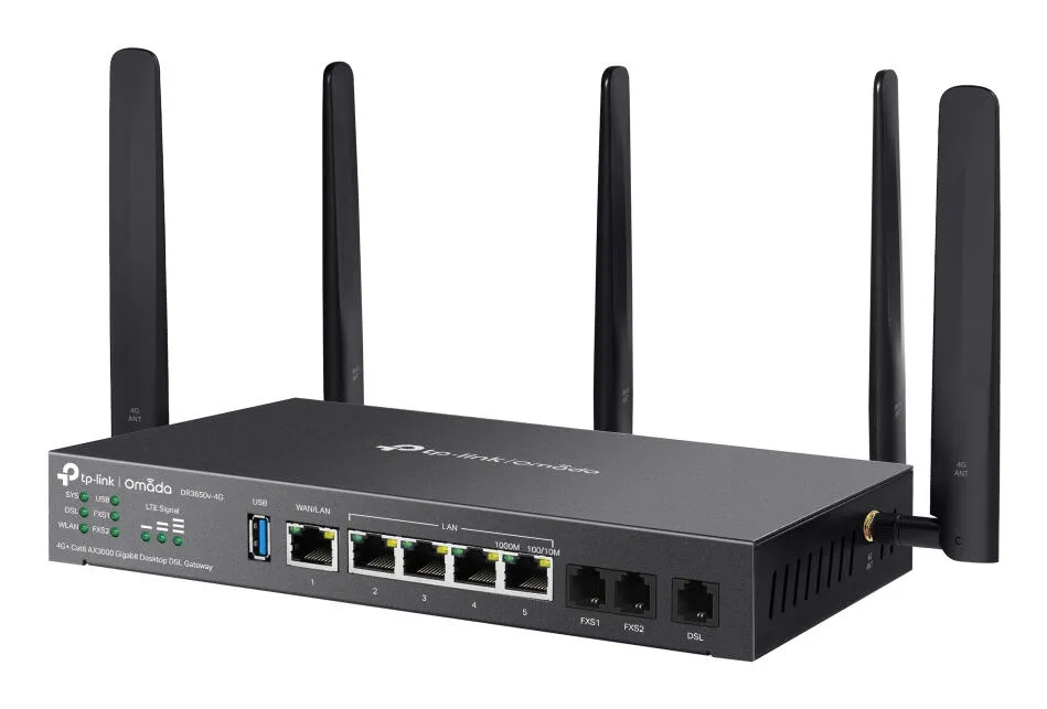 TP-Link Omada DR3650V-4G(EU) kablosuz yönlendirici Gigabit Ethernet Çift bant (2,4 GHz / 5 GHz) Siyah Thumbnail 2