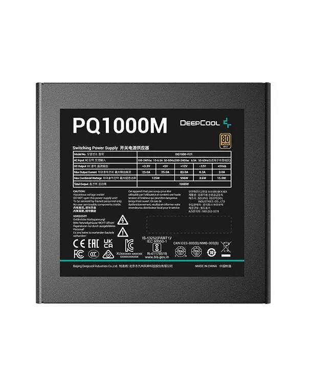 DeepCool PQ1000M 1000 W R-PQA00M-FA0B-AU 80 PLUS Gold ATX Güç Kaynağı Thumbnail 1