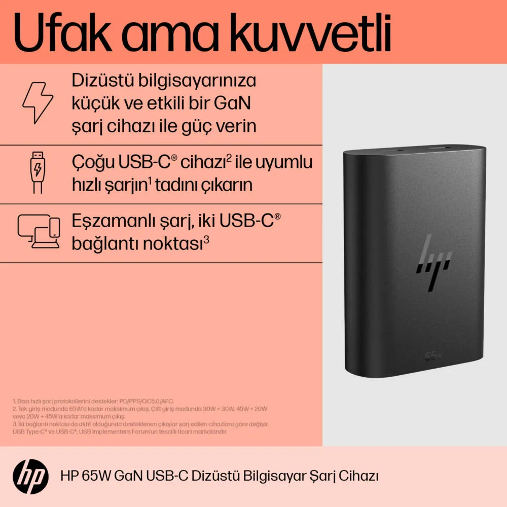 HP 65W GaN USB-C Dizüstü Şarj Cihazı 600Q7AA Thumbnail 12